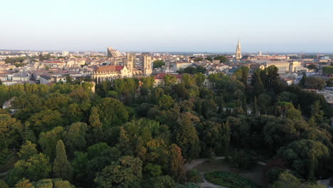 From-botanic-garden-to-cathedral-aerial-shot-Montpellier-sunset-France